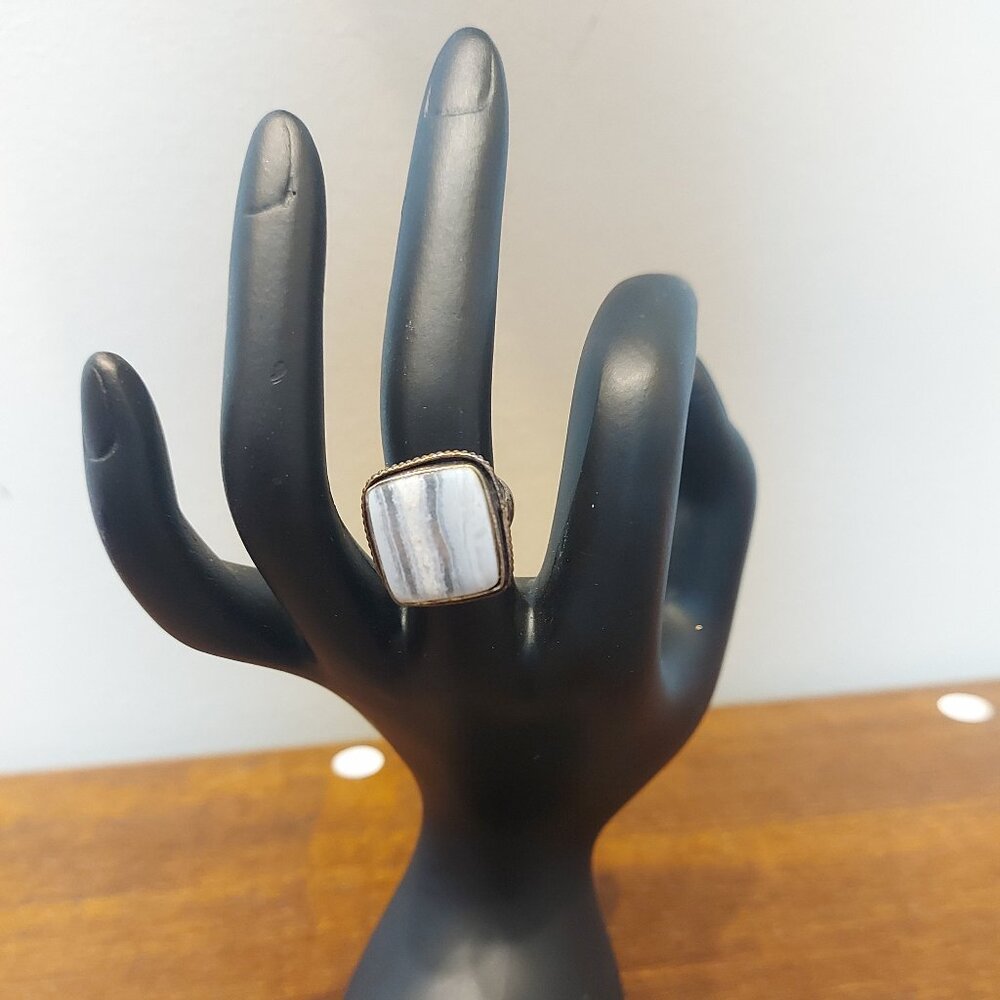 Blue Lace Agate Adjustable Crystal Ring